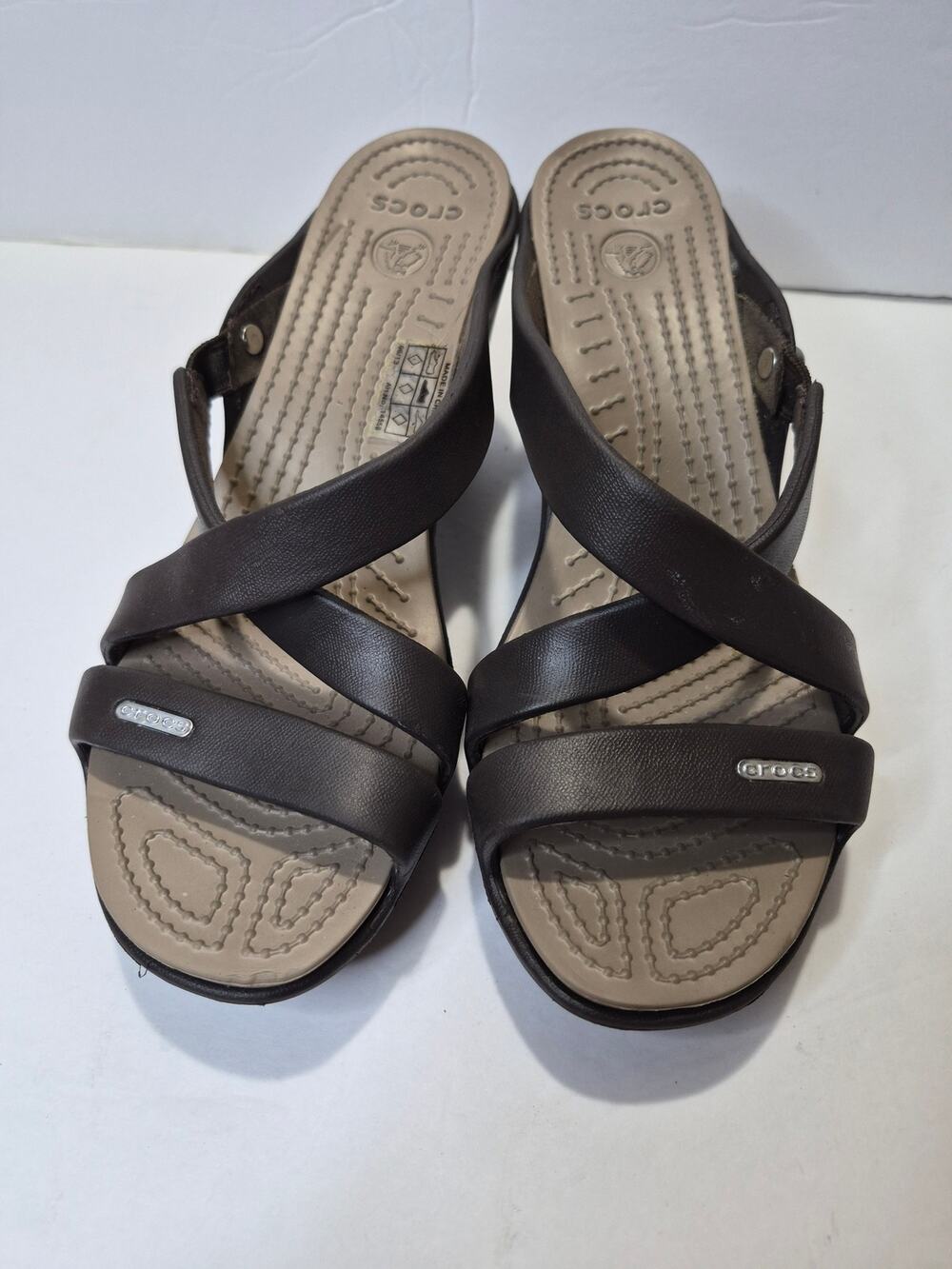 Crocs Sandals  size 8W  with 3 1/2" Brown
